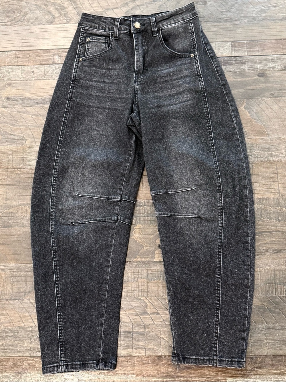 Women’s Grapent Faded Black High Rise Barrel Jeans Relax Fit Cropped Ankle XS